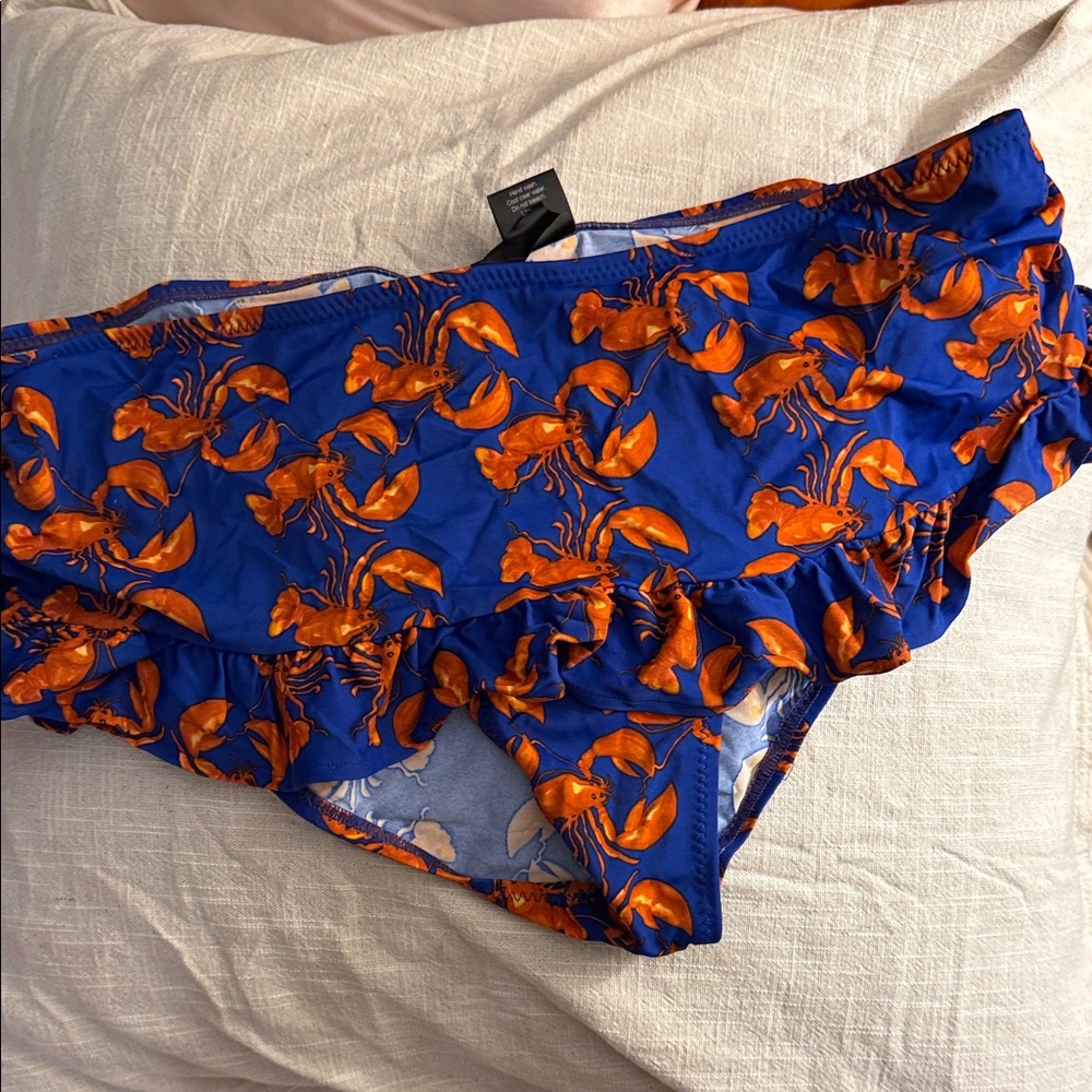 Kamalikulture Blue Bikini Bottoms with Orange Lobster Print